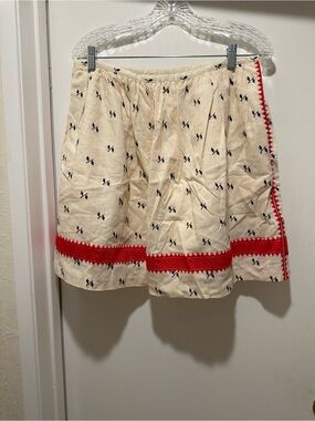 Madewell Cream Shirt with Red Trim and Navy Bow Motifs Size 10